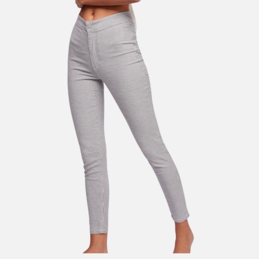 Free People Blue and White Railroad Stripe Skinny Stretchy Pants, Size 25
